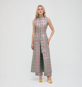 The Annina Pant in Brocade Diamond Block Berry/Green