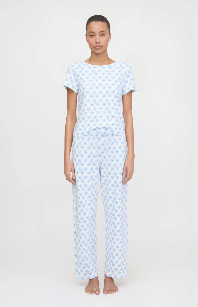 The Kelly Pajama Set in Doily Heart Blue