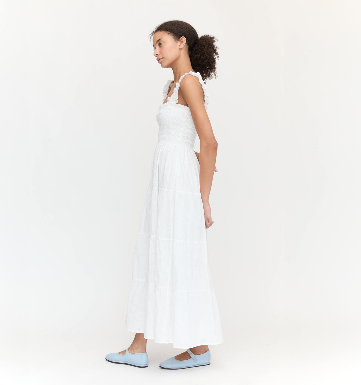 The Kimmy Nap Dress in White Linear Swiss Dot