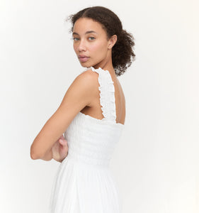 The Kimmy Nap Dress in White Linear Swiss Dot