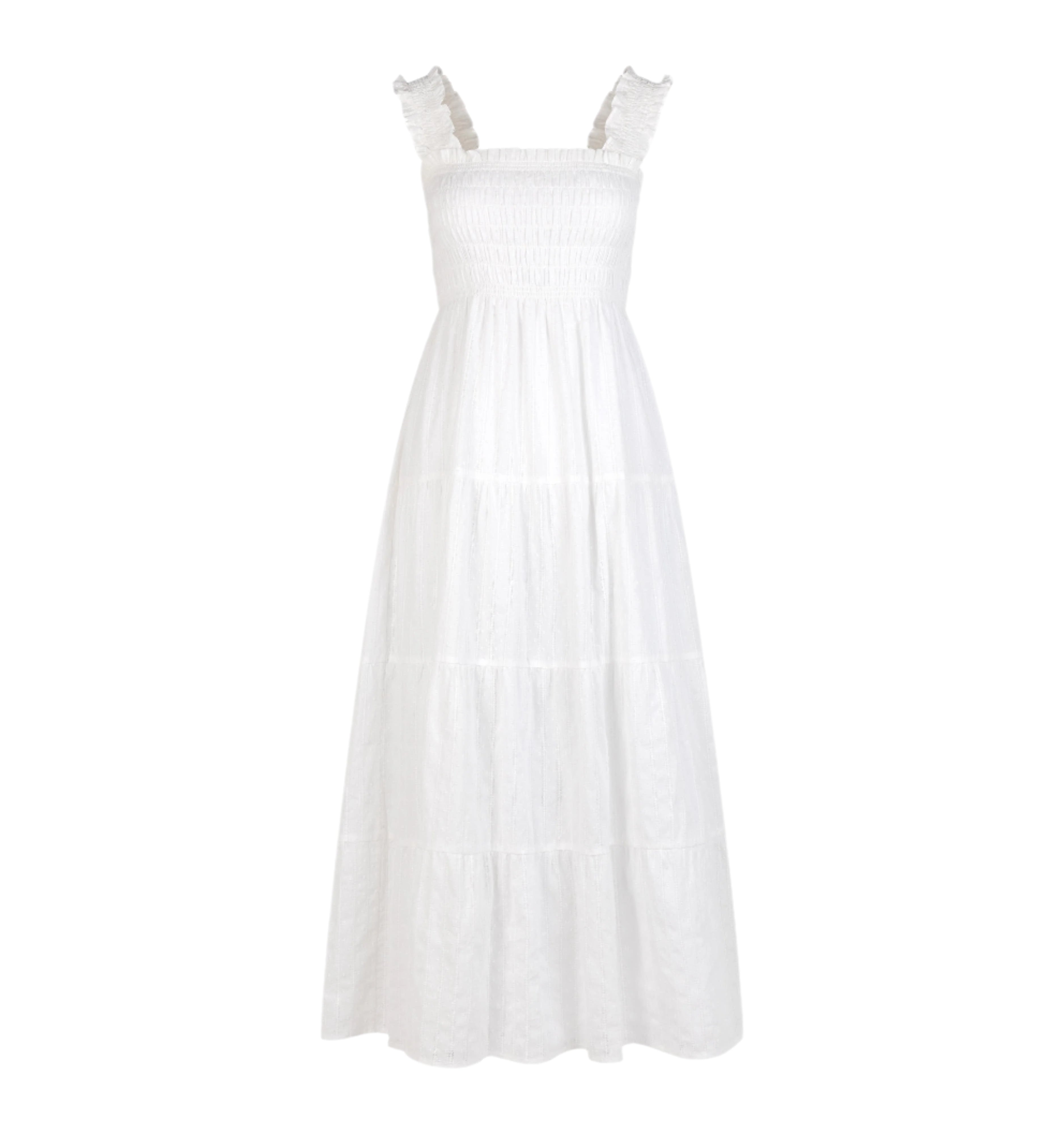 The Kimmy Nap Dress in White Linear Swiss Dot