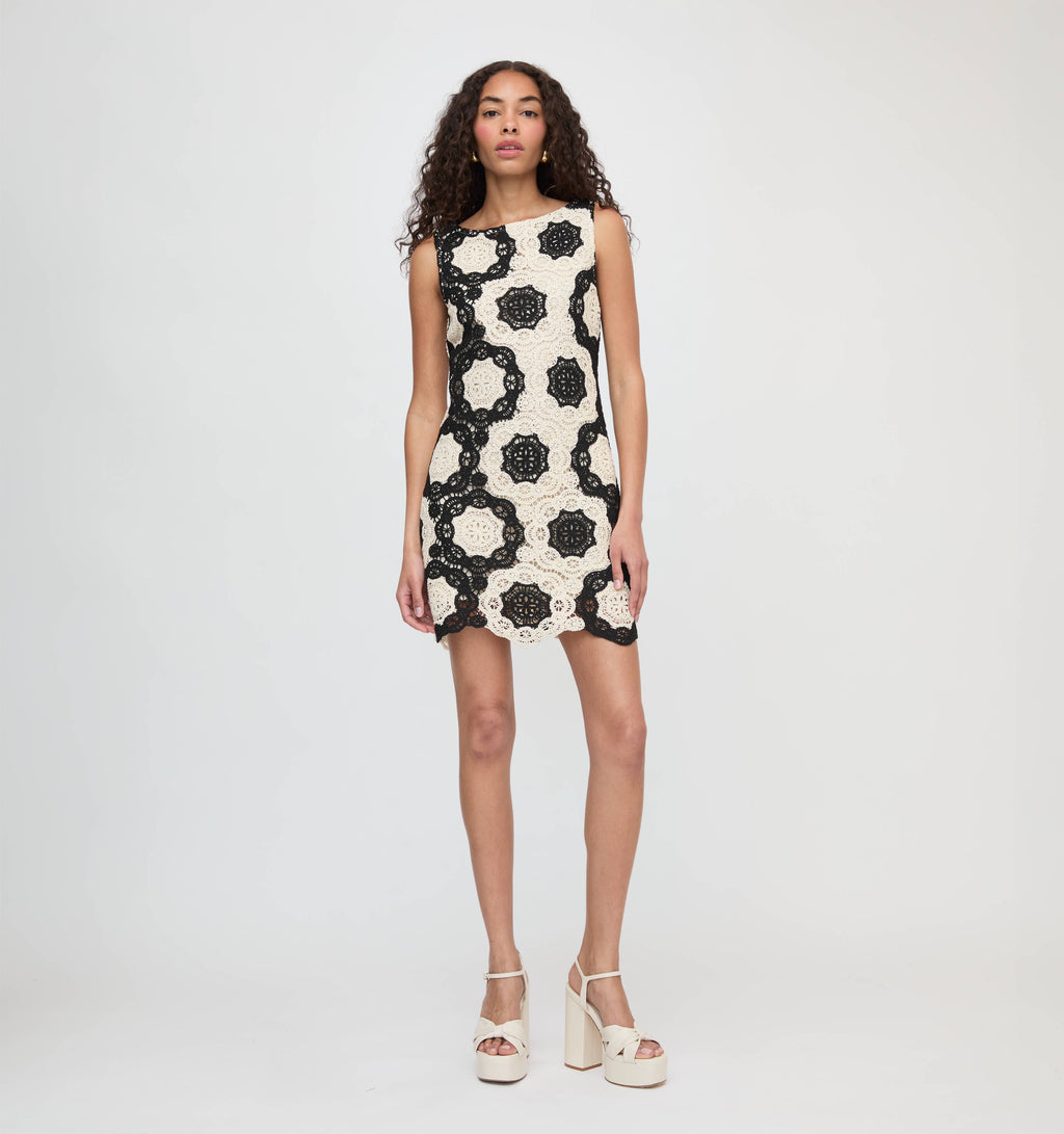 The Lisandra Dress in Black/Ivory Crochet Lace