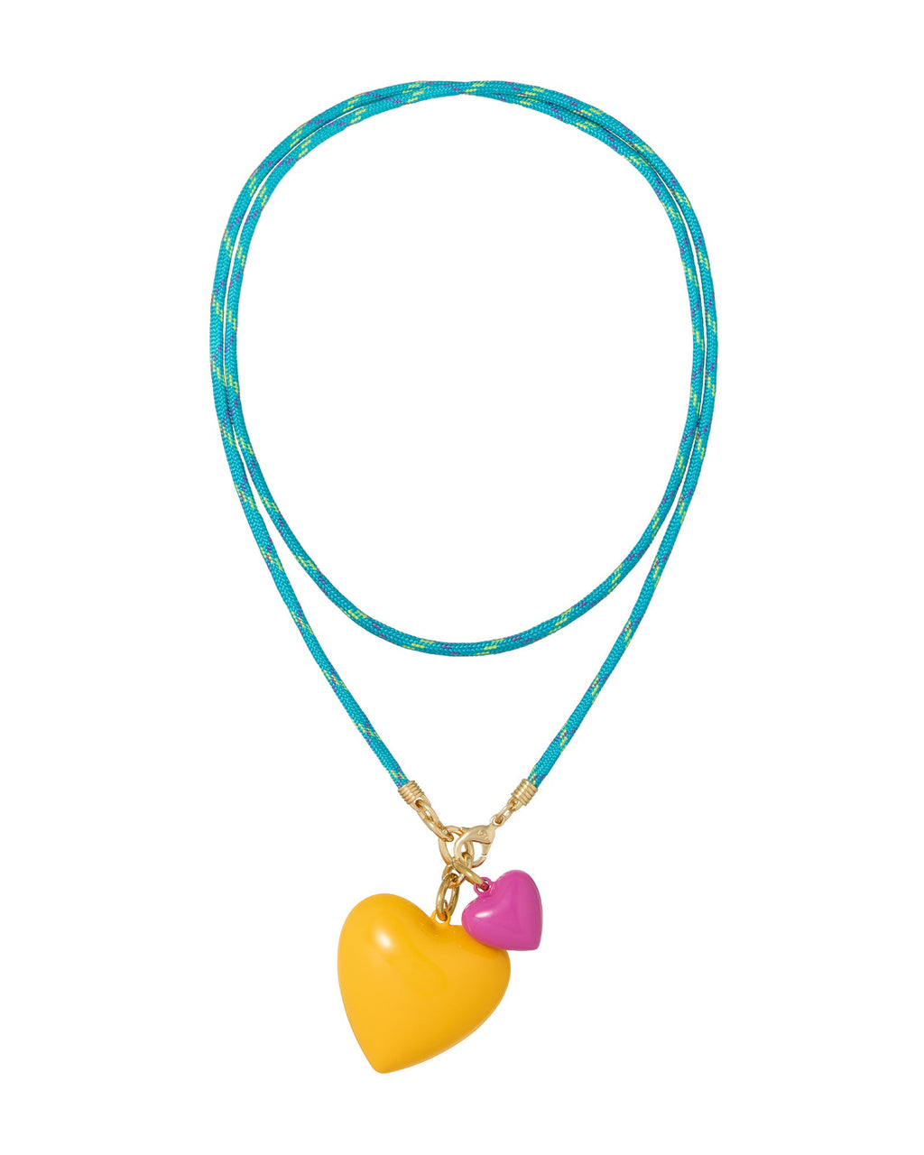 The Happy Cord Long Big Double Heart Necklace in Fields of Gold