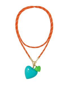 The Happy Cord Long Big Double Heart Necklace in Blue Bayou
