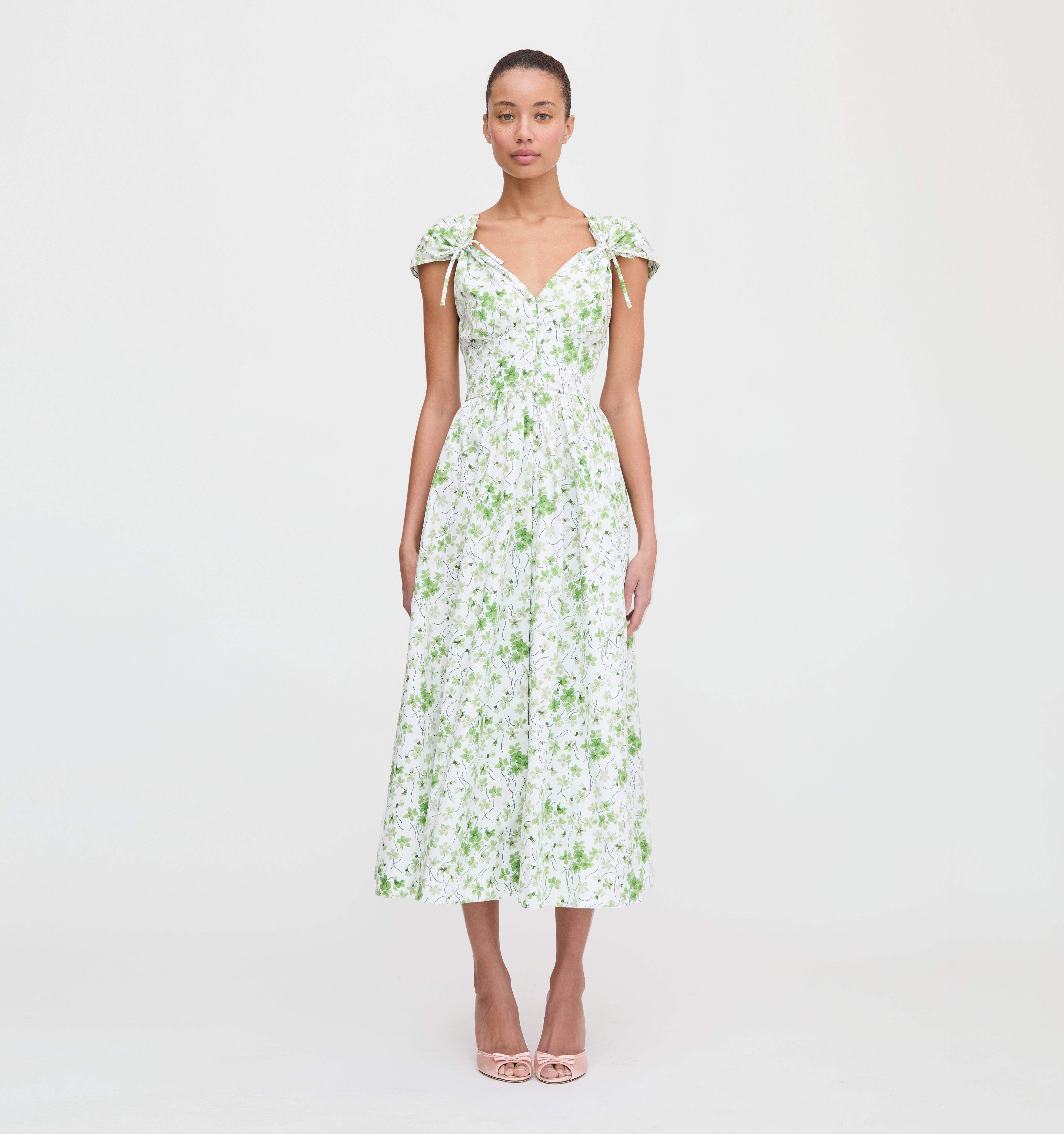 The Lucille Dress in Green Sweet Peas