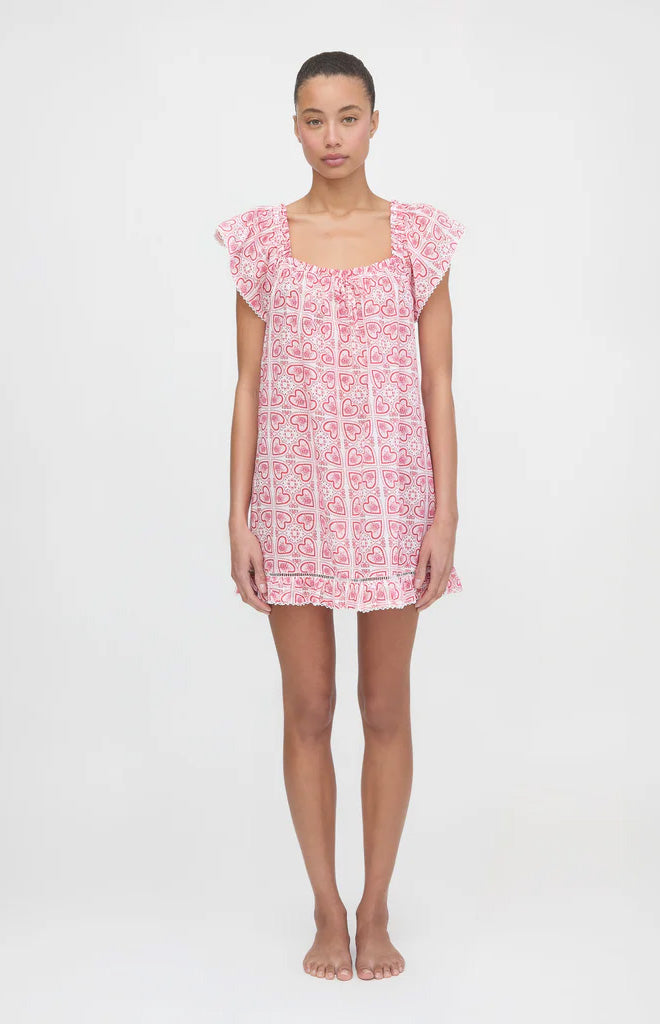 The Lucinda Nightgown in Patchwork Doily Heart White