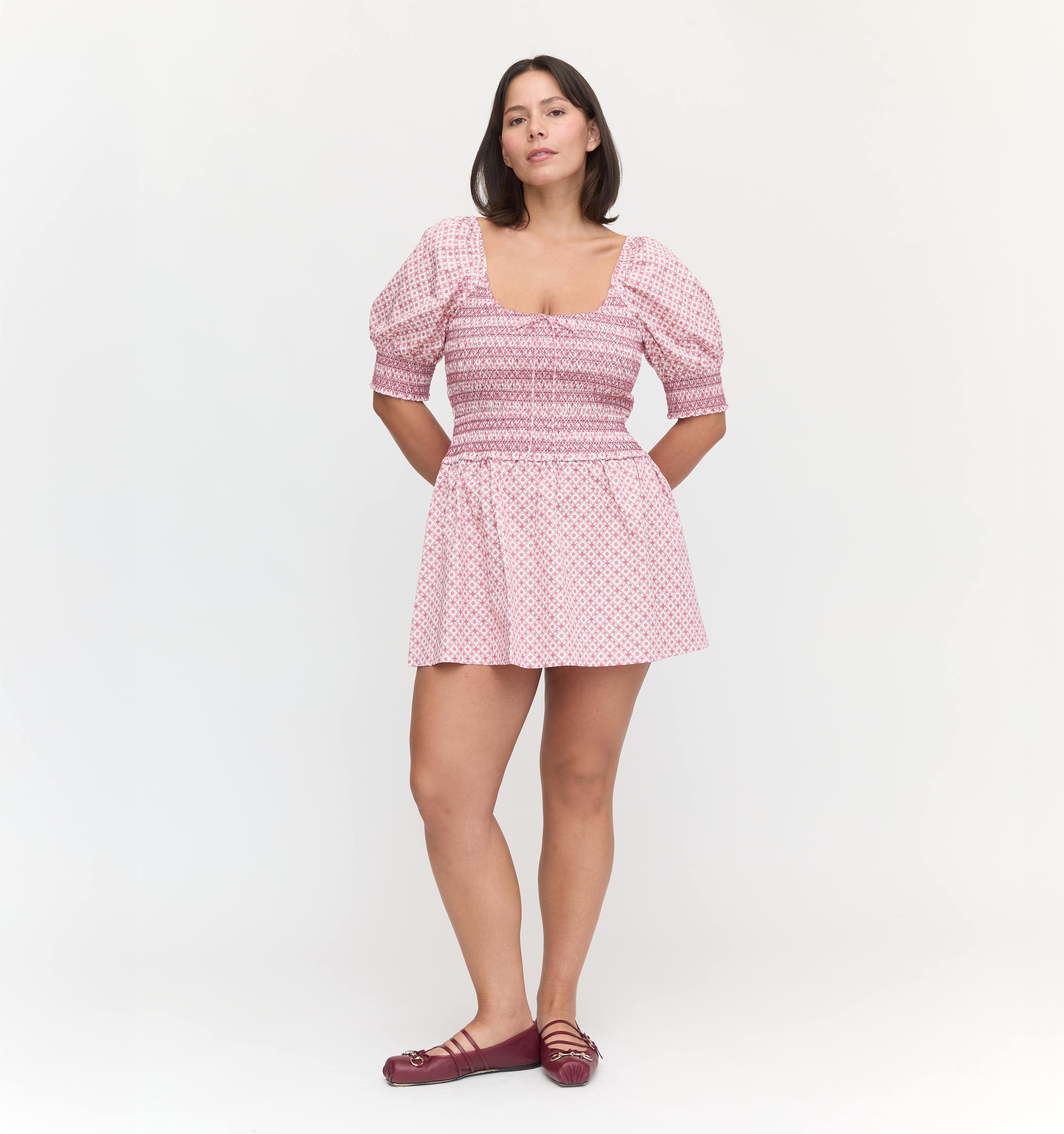 The Delphine Mini Nap Skirt in Rose Circular Lattice