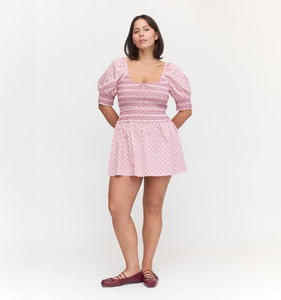 The Madeline Nap Top in Rose Circular Lattice