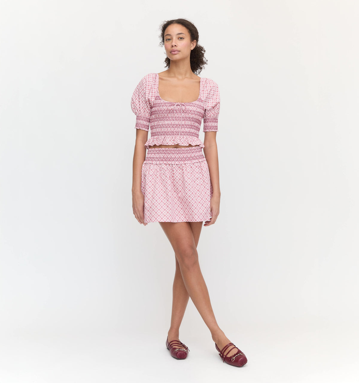 The Madeline Nap Top in Rose Circular Lattice