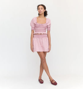 The Delphine Mini Nap Skirt in Rose Circular Lattice