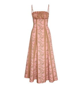 The Maisie Dress in Rust Dandelion Floral Stripe