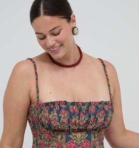 The Maisie Dress in Stowell Medallion Stripe Slate Berry