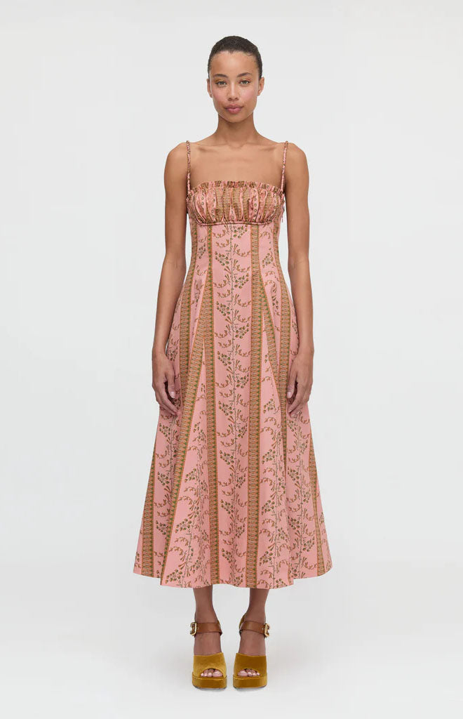 The Maisie Dress in Rust Dandelion Floral Stripe