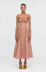 The Maisie Dress in Rust Dandelion Floral Stripe