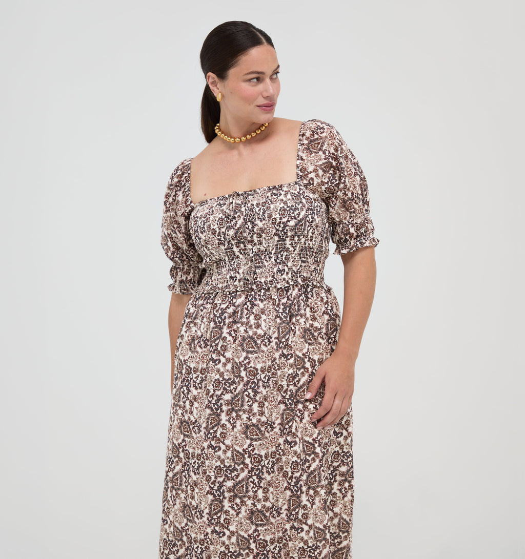 The Malene Nap Dress in Chedworth Paisley Brown