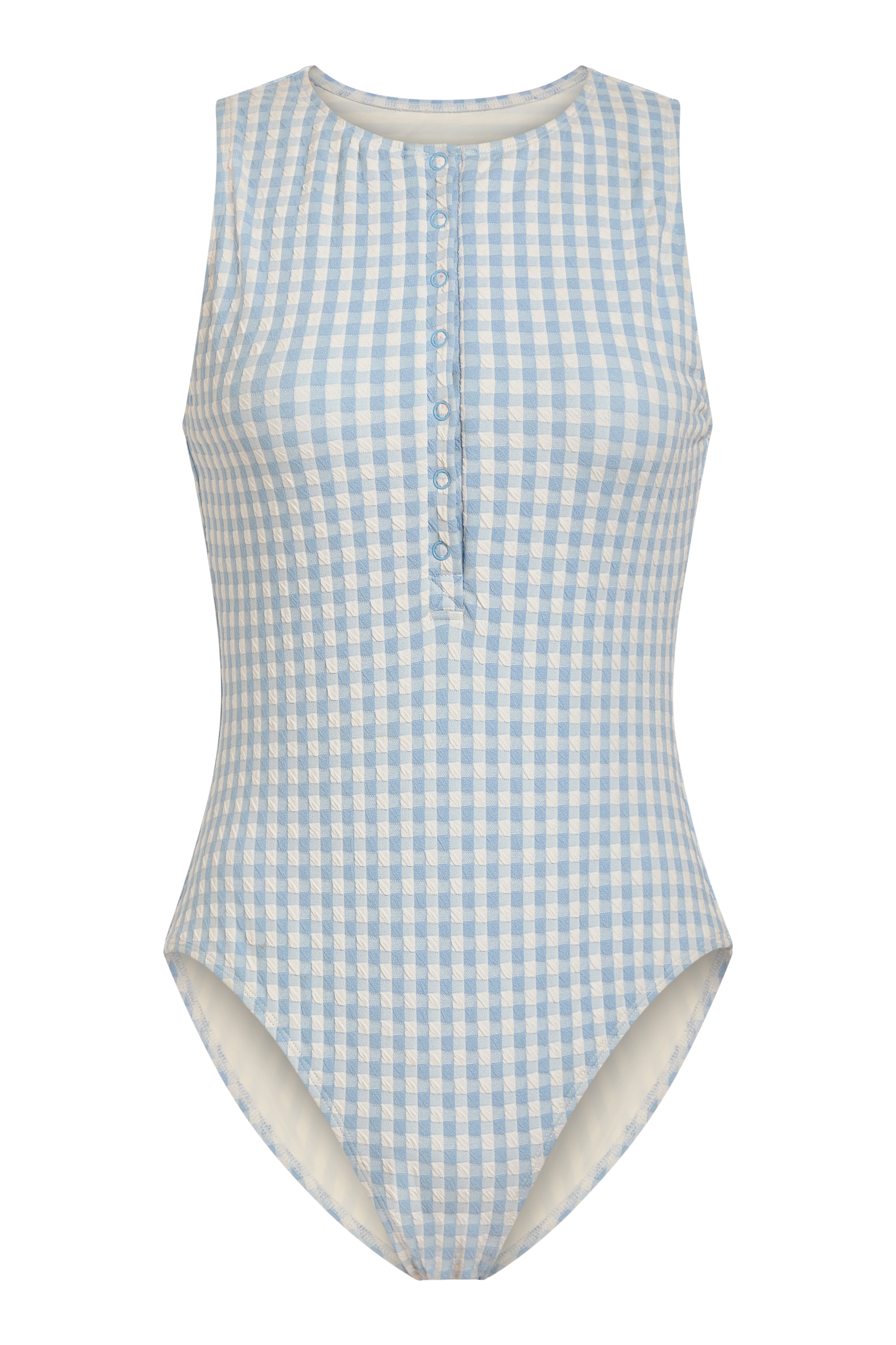 The Malibu One Piece Crinkle in Sky Gingham