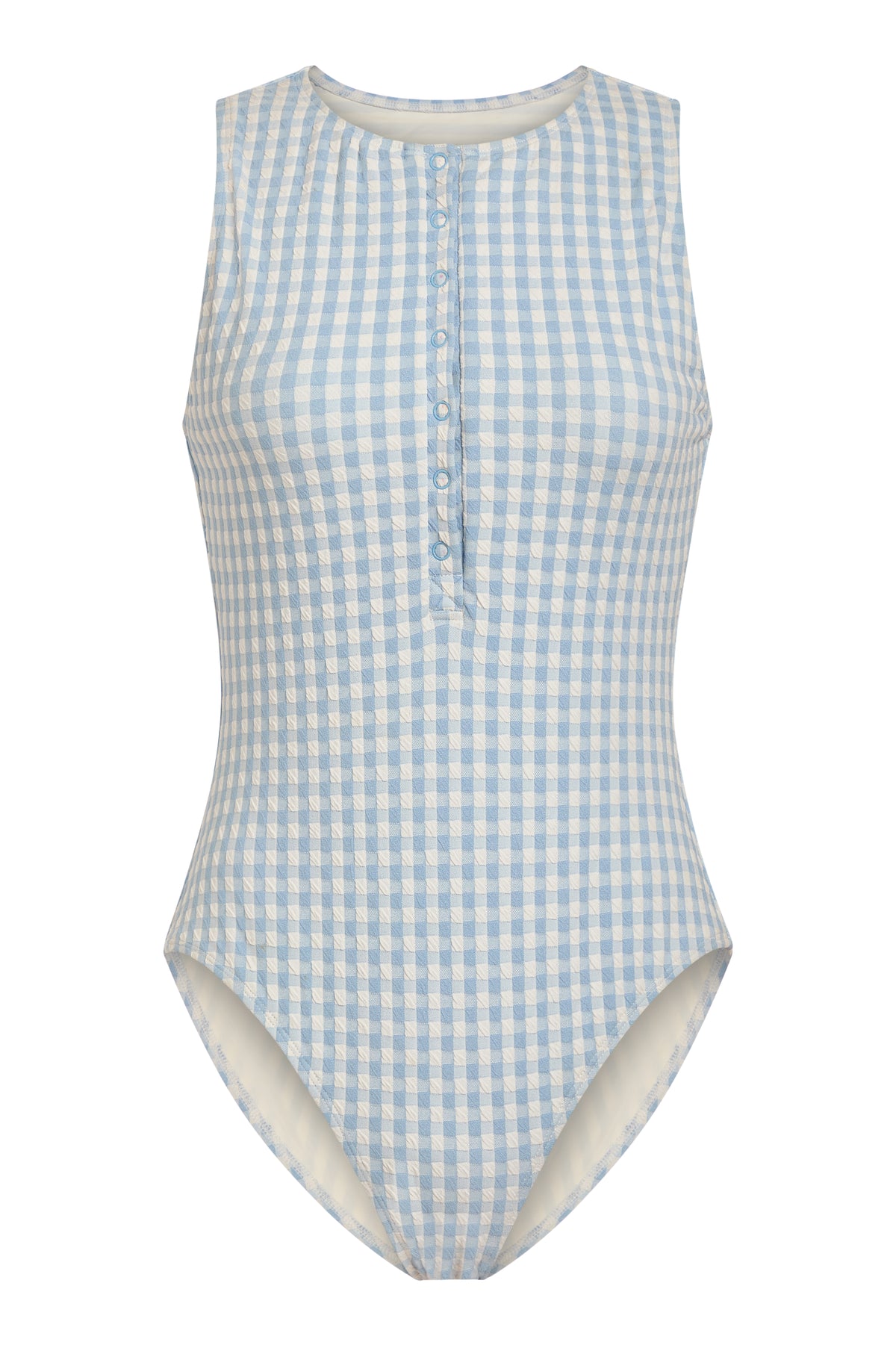 The Malibu One Piece Crinkle in Sky Gingham