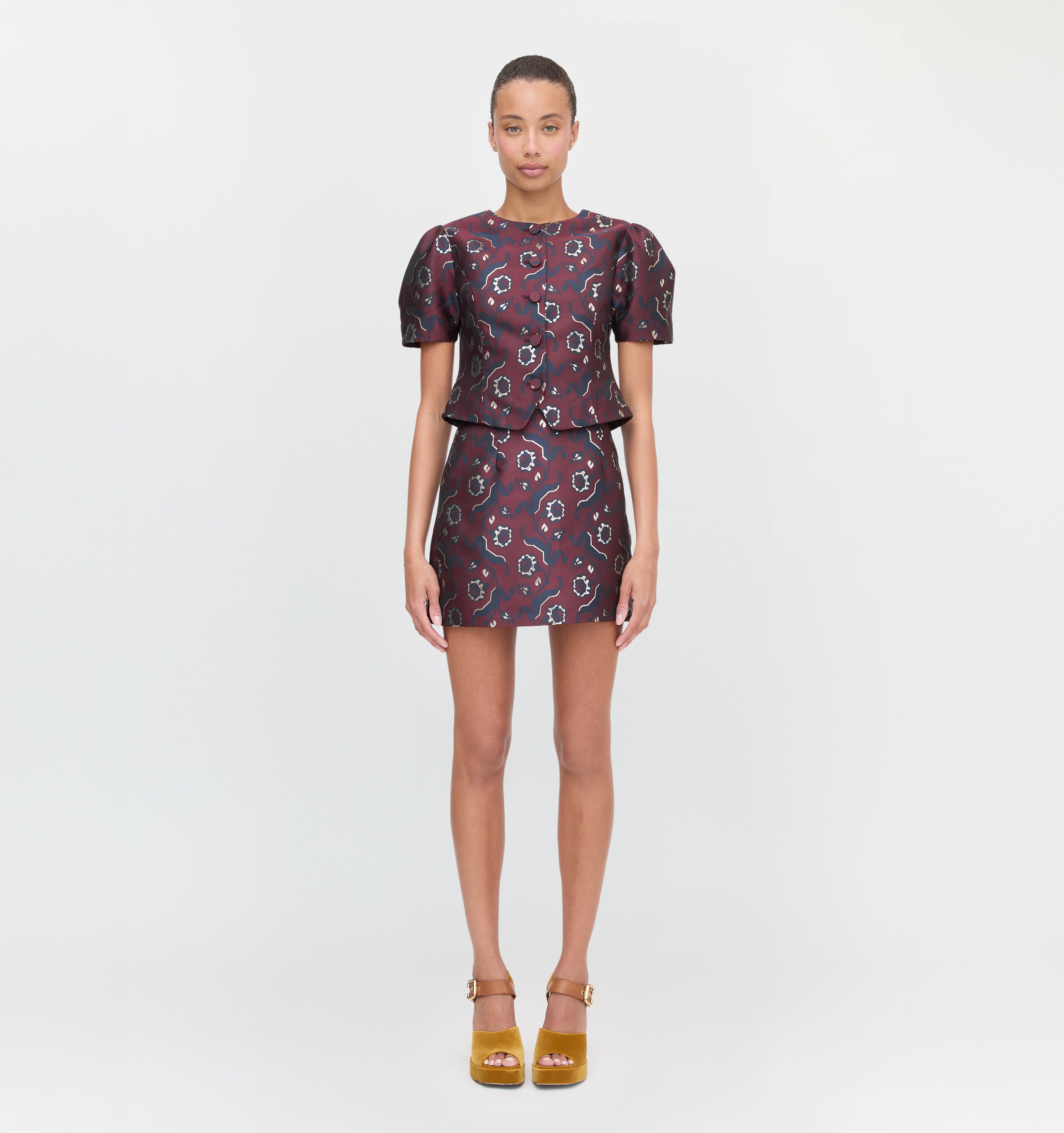 The Hallie Skirt in Burgundy Baroque Jacquard