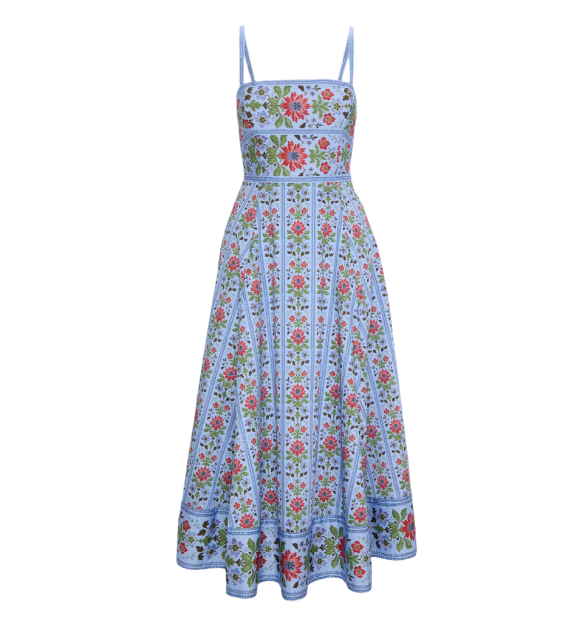 The Margot Dress in Blue Floral Block Stripe