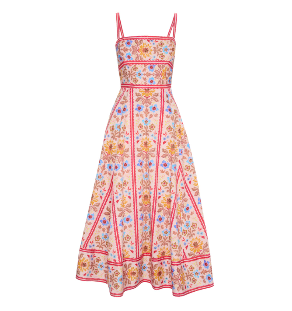 The Margot Dress in Pink Floral Block Stripe | Over The Moon The Margot Dress in Pink Floral Block Stripe | Over The Moon