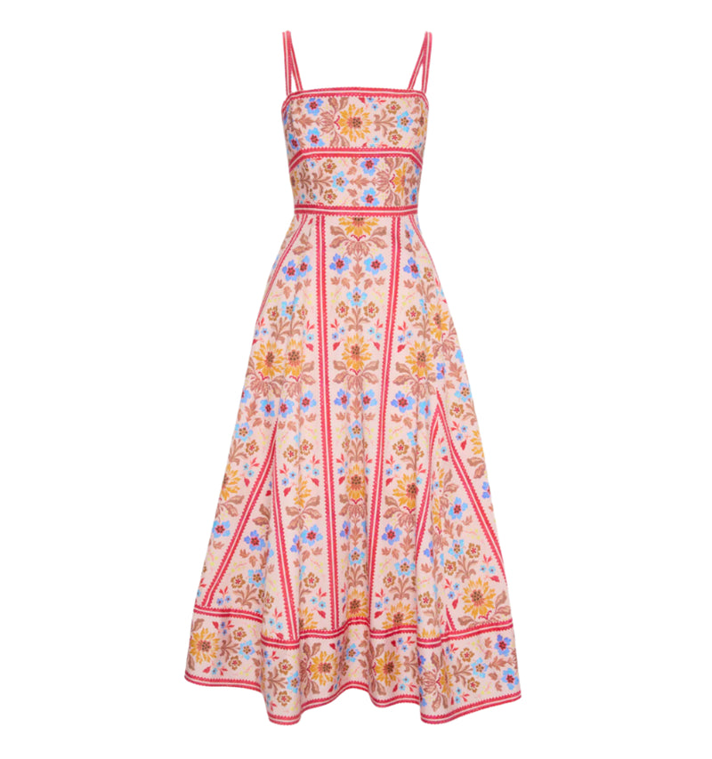 The Margot Dress in Pink Floral Block Stripe