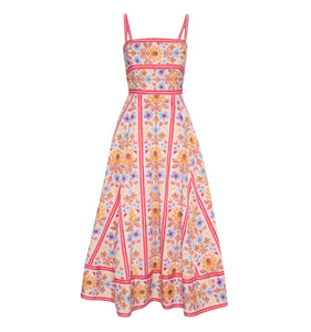 The Margot Dress in Pink Floral Block Stripe