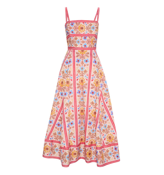 The Margot Dress in Pink Floral Block Stripe
