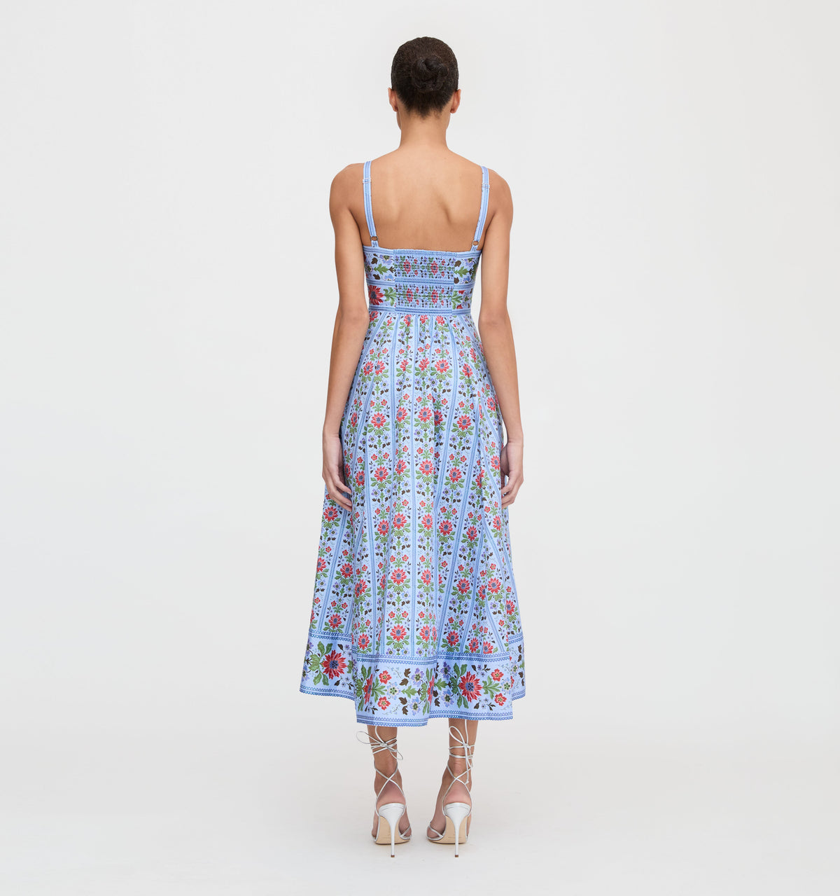 The Margot Dress in Blue Floral Block Stripe