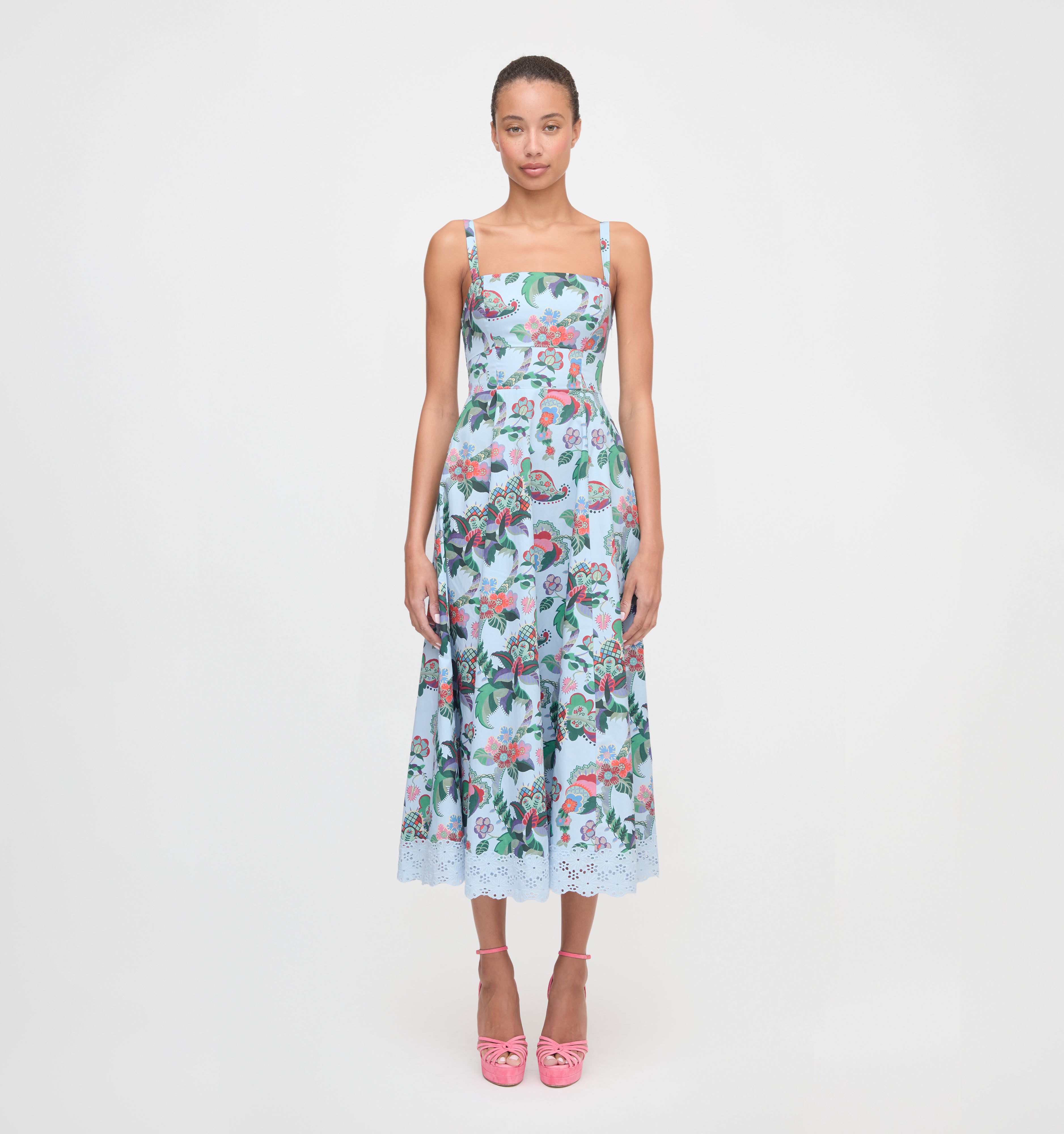 The Margot Dress in Light Blue Jungle Floral