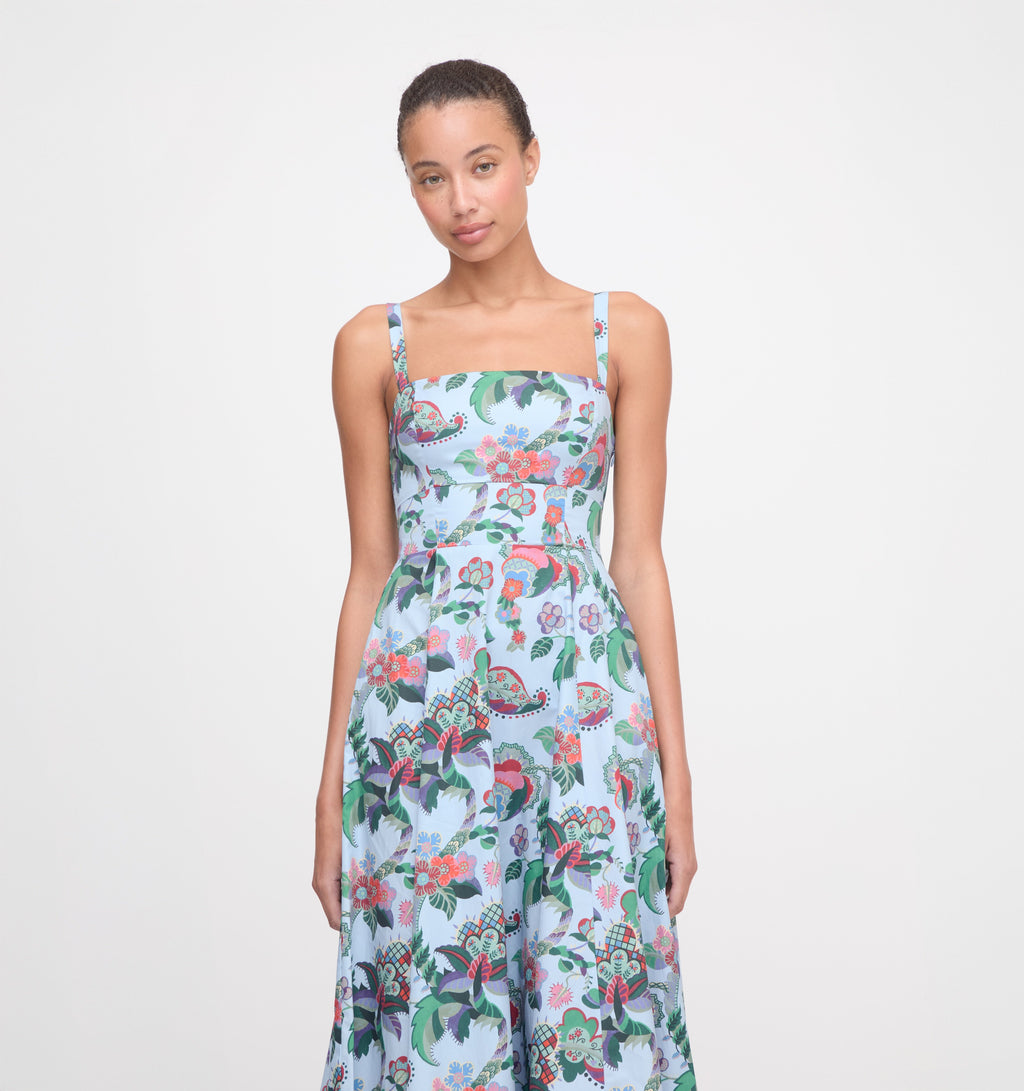 The Margot Dress in Light Blue Jungle Floral