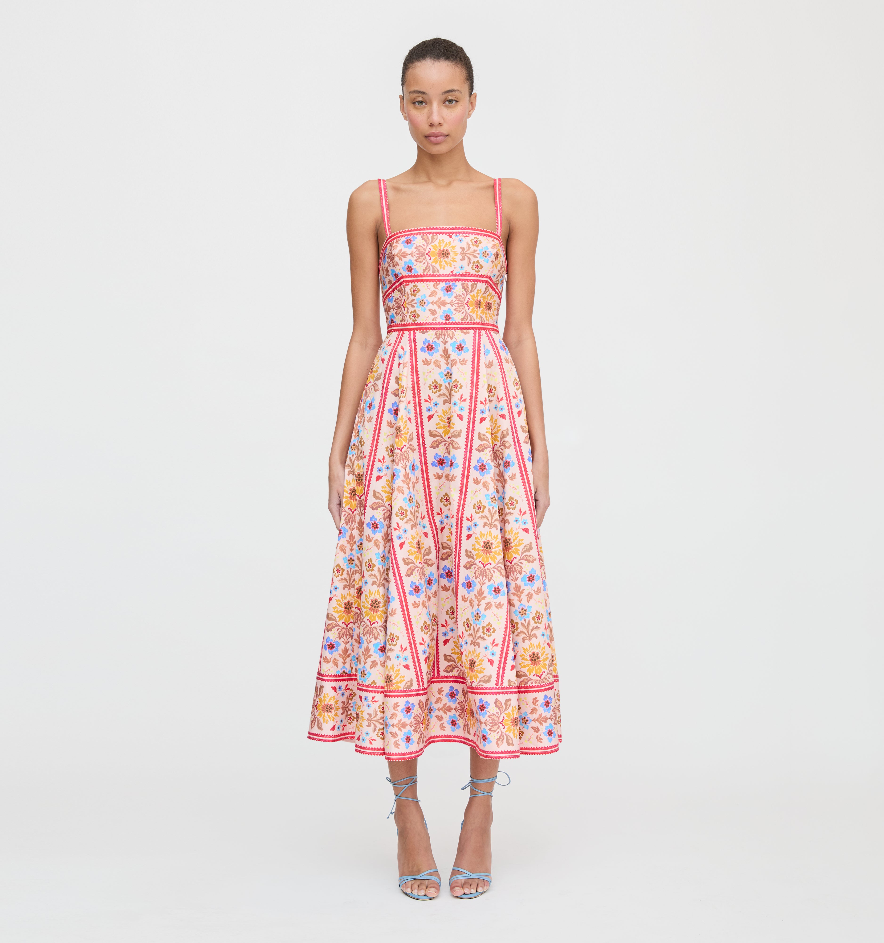 The Margot Dress in Pink Floral Block Stripe