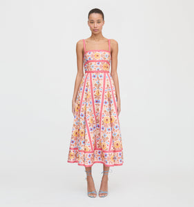 The Margot Dress in Pink Floral Block Stripe