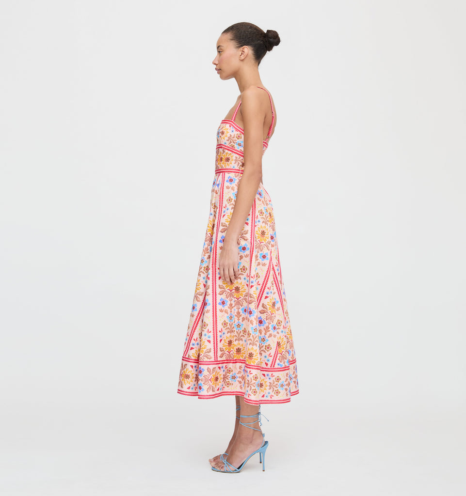 hill house margot dress blue floral block stripe The Margot Dress in Pink Floral Block Stripe
