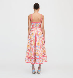 The Margot Dress in Pink Floral Block Stripe