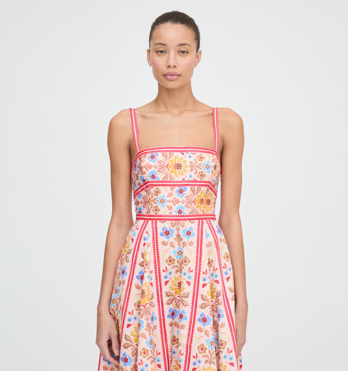 The Margot Dress in Pink Floral Block Stripe