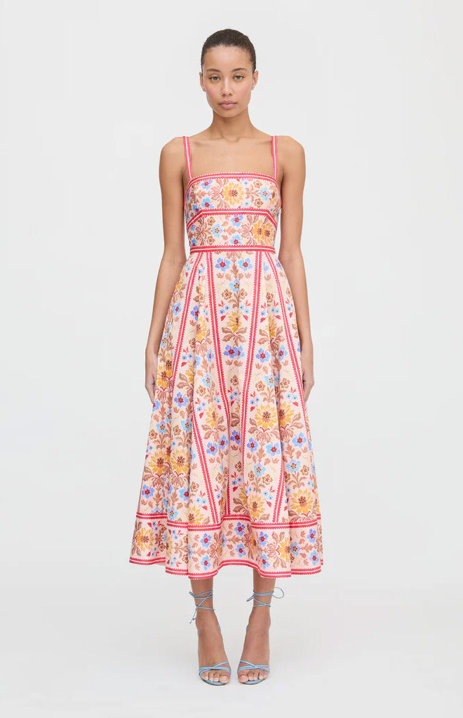 The Margot Dress in Pink Floral Block Stripe