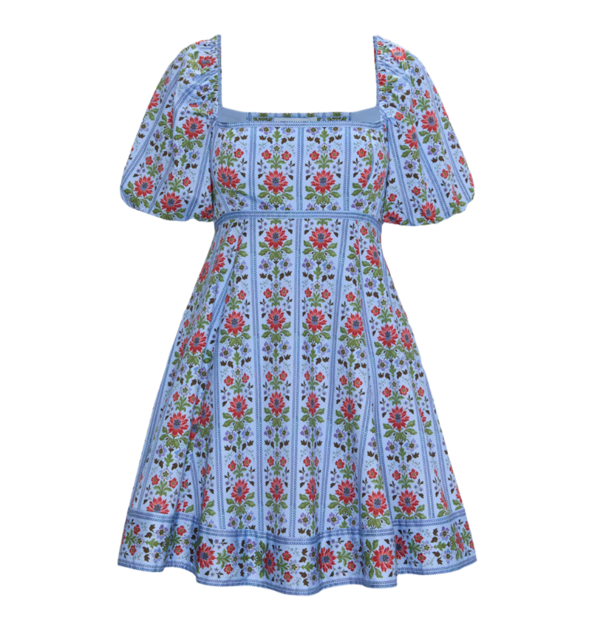 The Matilda Mini Dress in Blue Floral Block Stripe