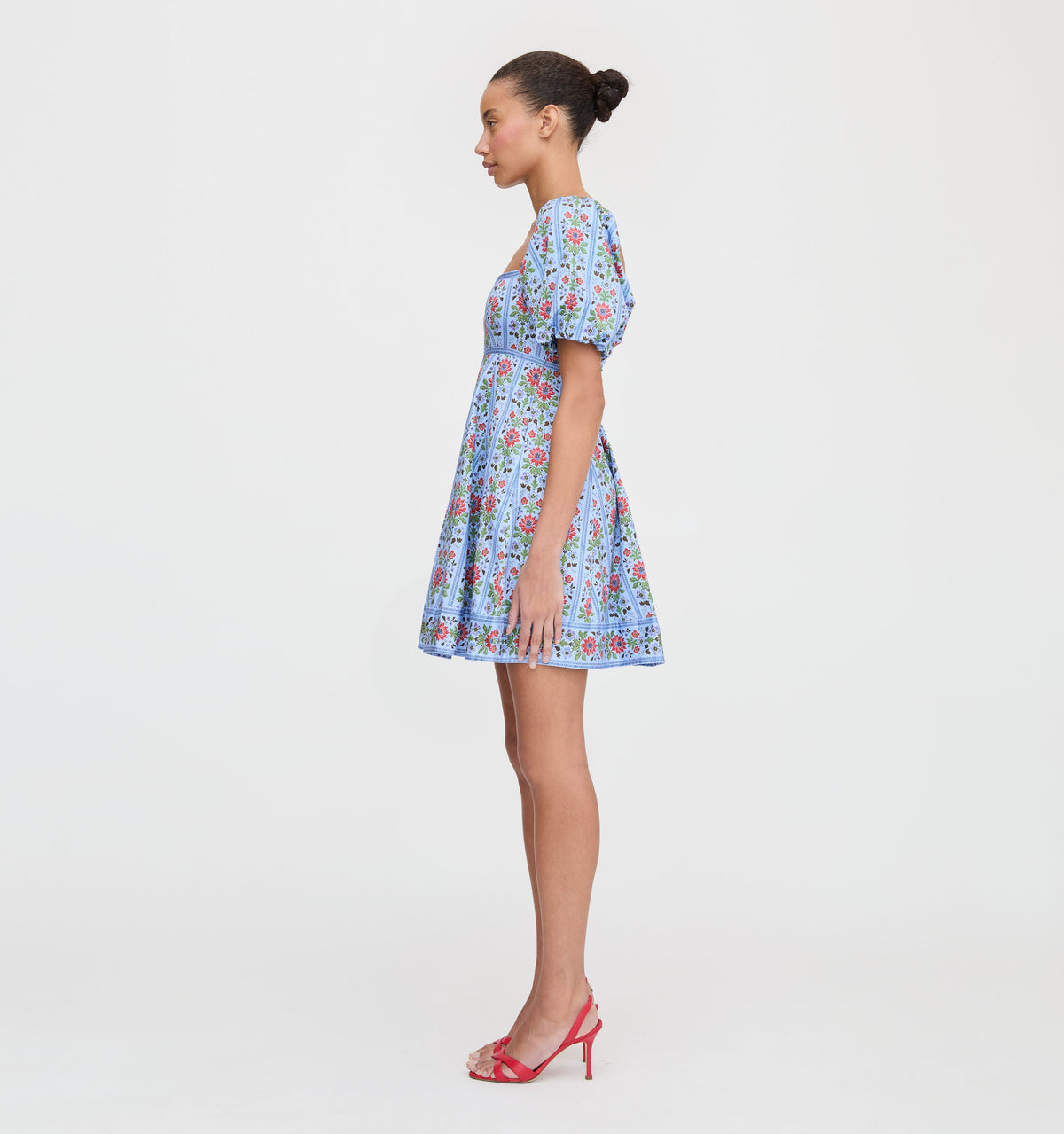 The Matilda Mini Dress in Blue Floral Block Stripe