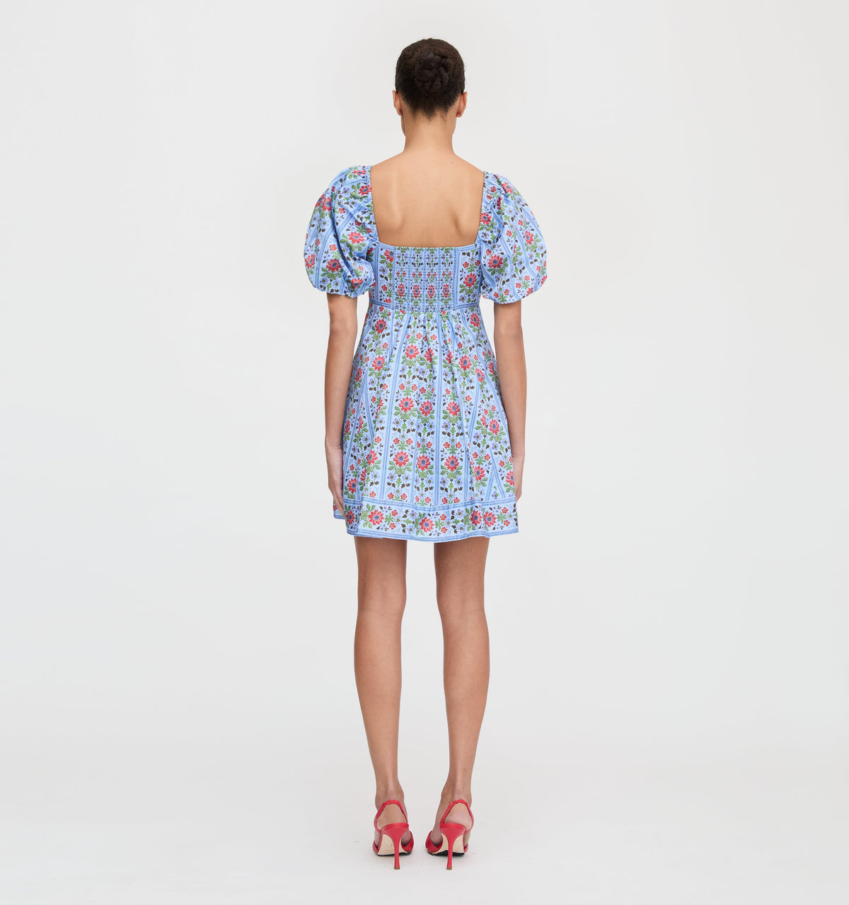The Matilda Mini Dress in Blue Floral Block Stripe