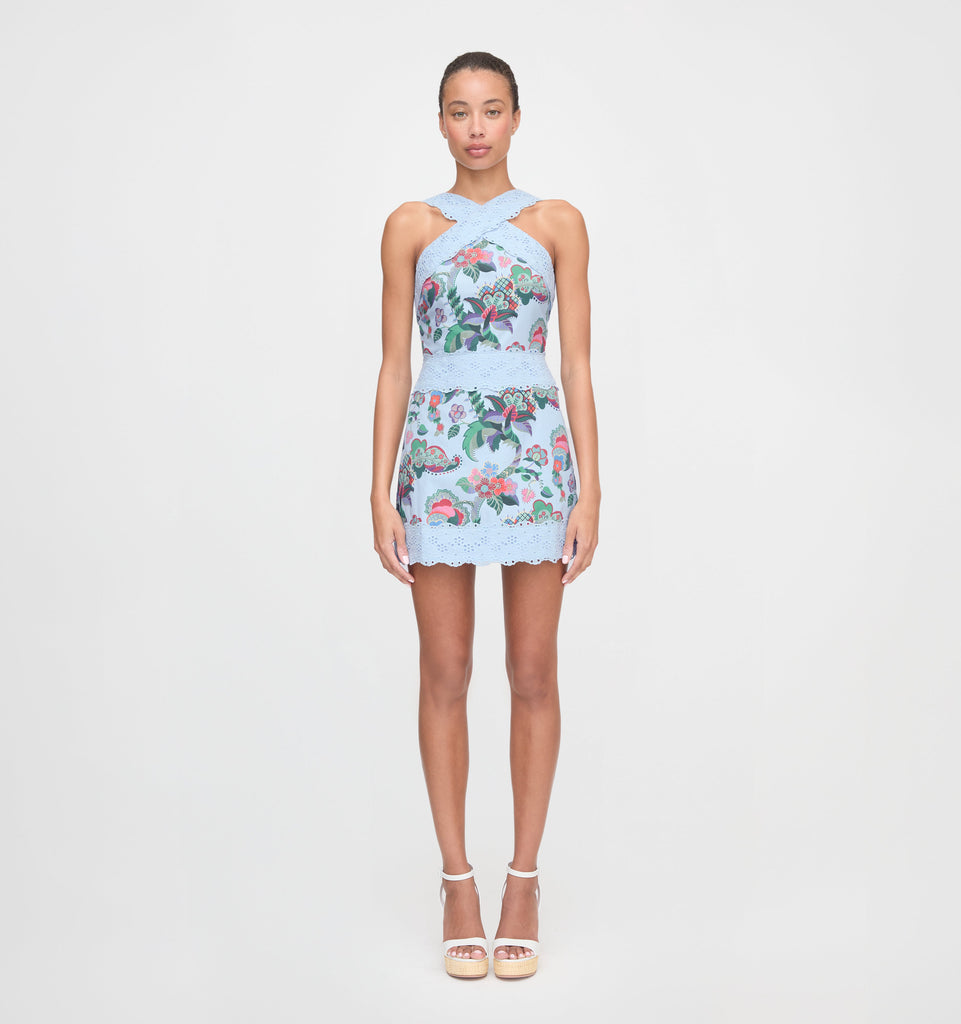 The Meagan Dress in Light Blue Jungle Floral