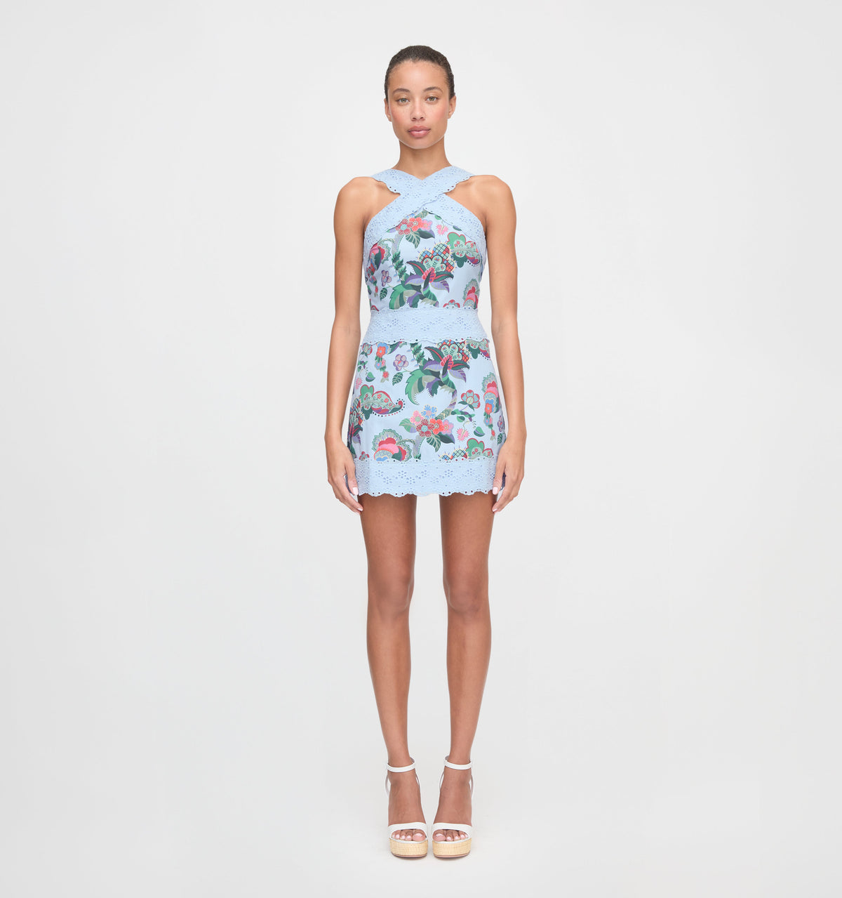 The Meagan Dress in Light Blue Jungle Floral