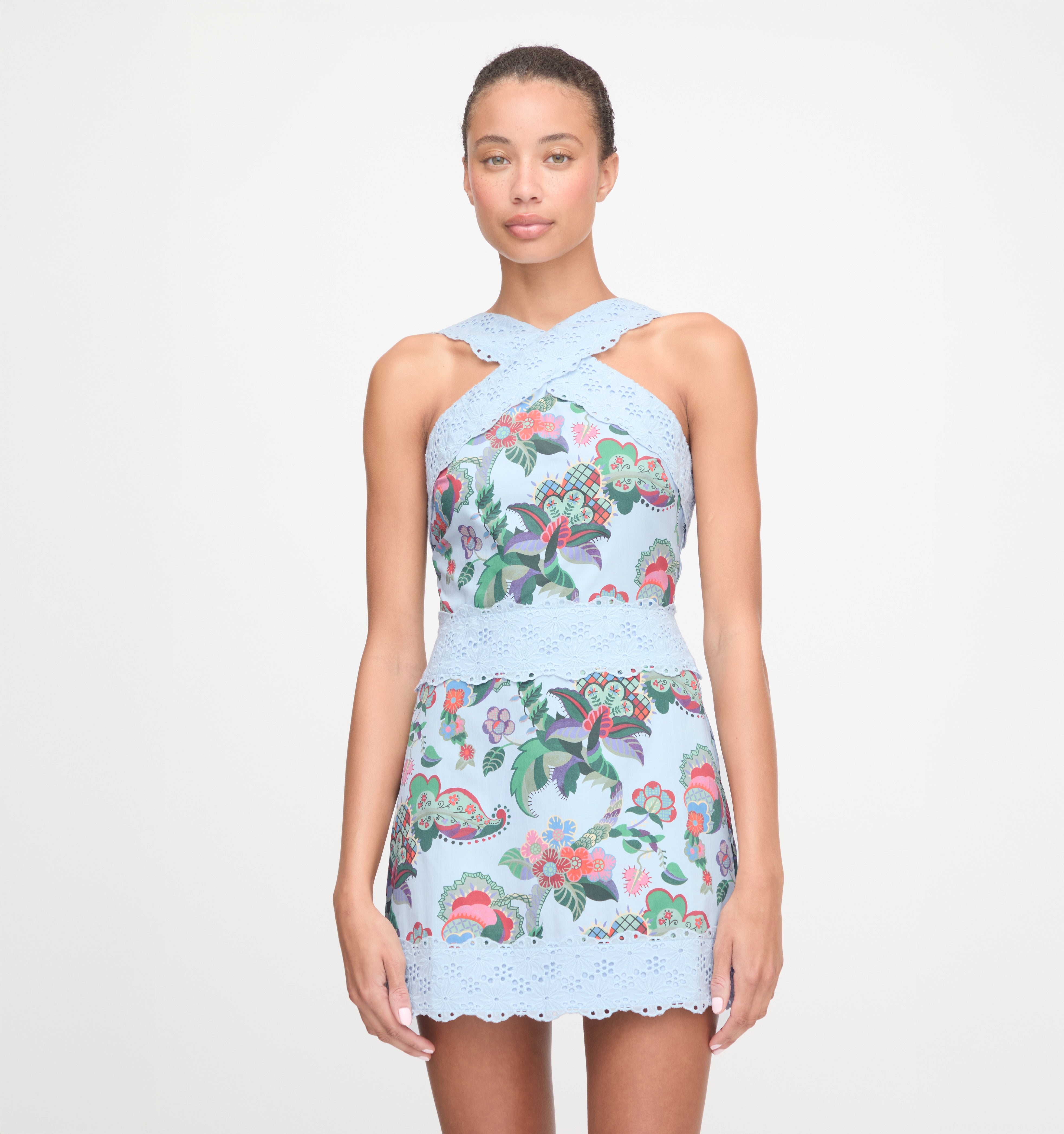 The Meagan Dress in Light Blue Jungle Floral