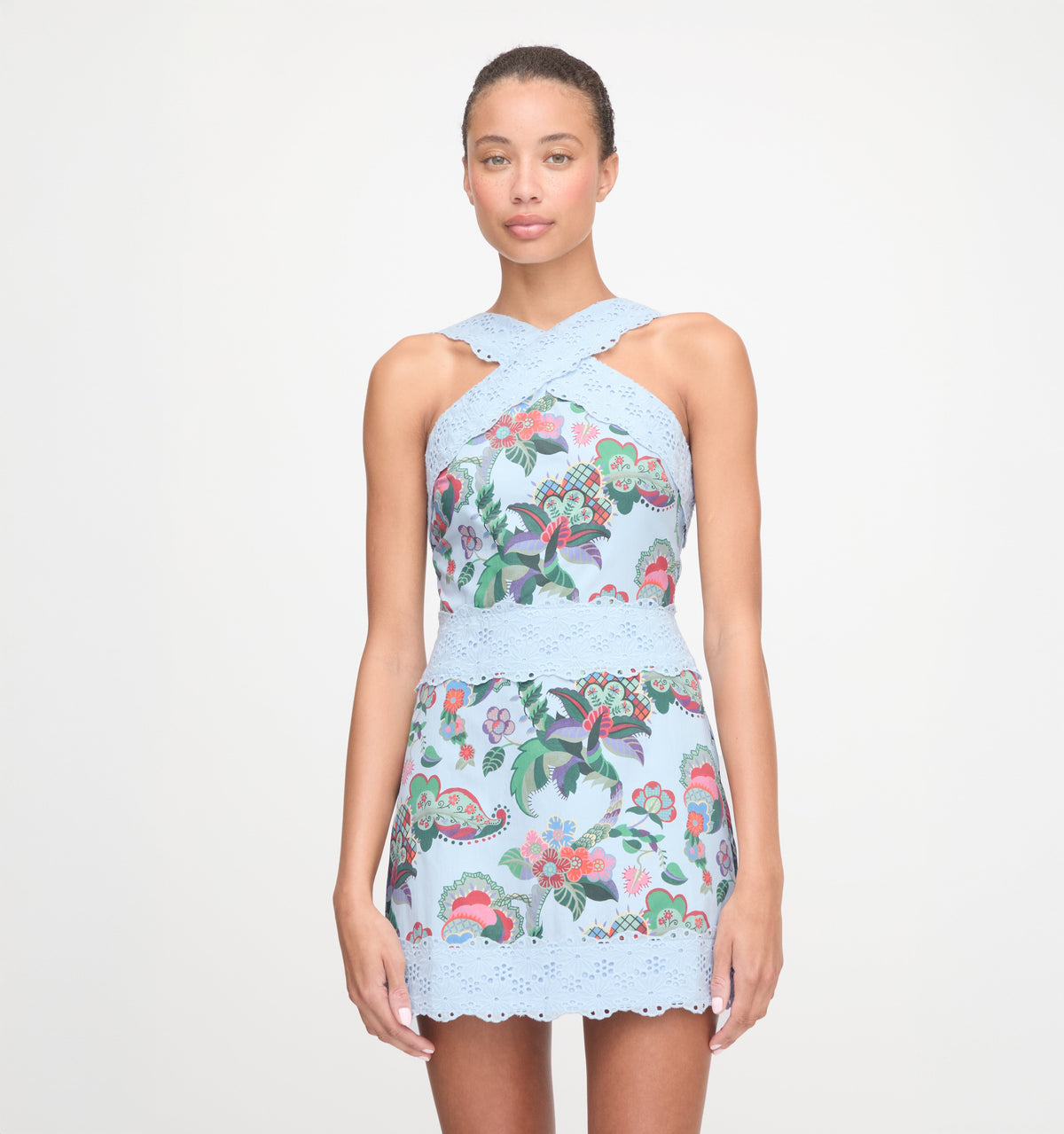 The Meagan Dress in Light Blue Jungle Floral
