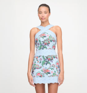 The Meagan Dress in Light Blue Jungle Floral