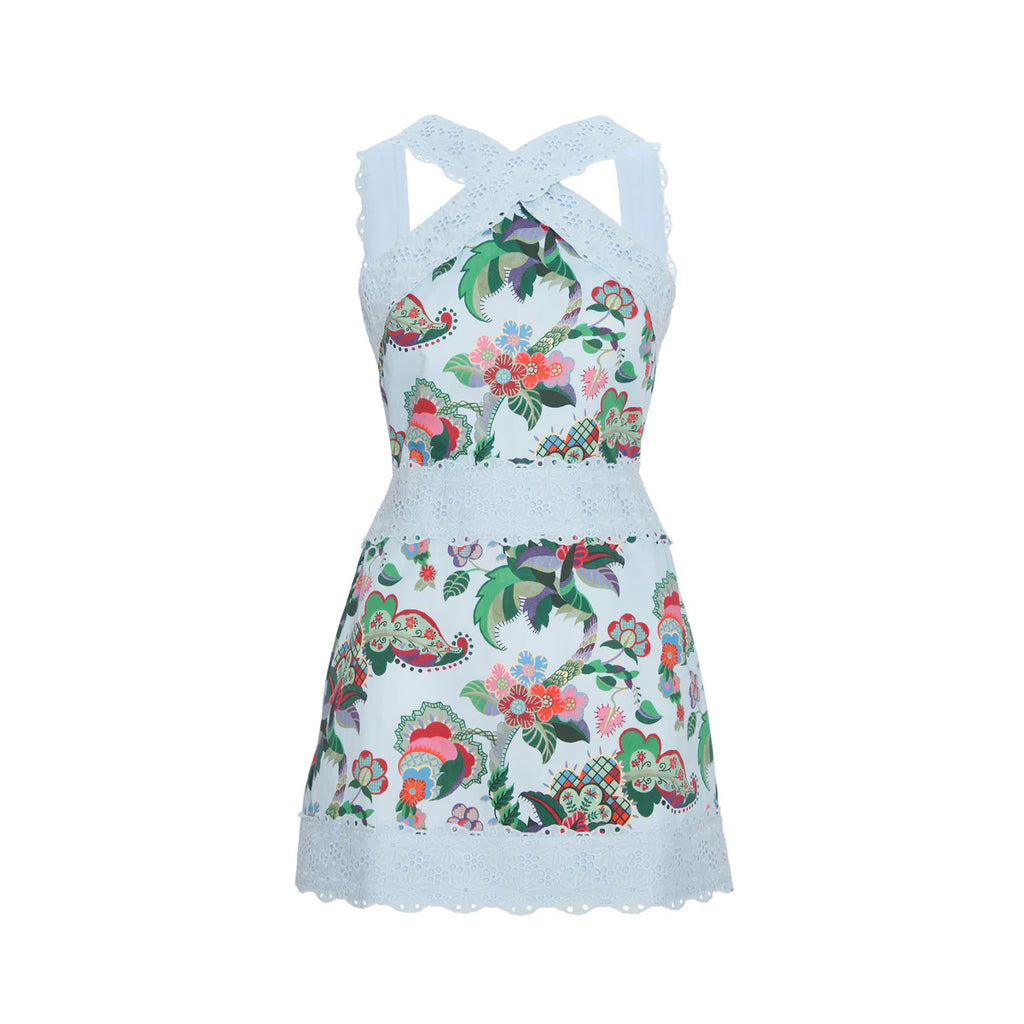 The Meagan Dress in Light Blue Jungle Floral