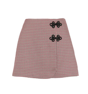 The Melody Skirt in Burgundy Holmes Houndstooth