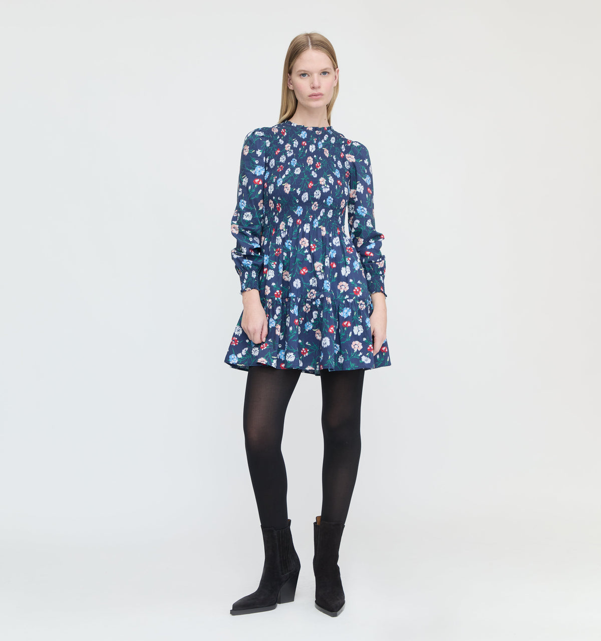 The Viviana Mini Nap Dress in Navy Belgravia Floral Ikat