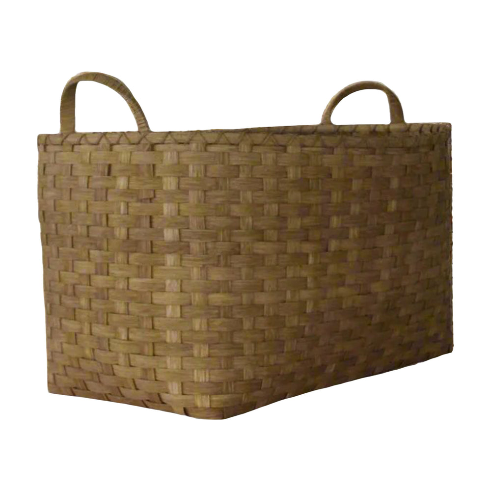 Three-quarter view of New Gloucester basket showcasing natural woven seagrass texture and two loop handles on white background