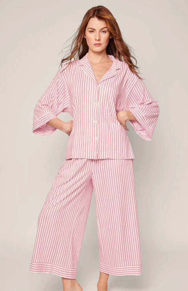 The Olivia Wide Leg Pima Pajama Set in Antique Red Ticking