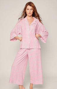 The Olivia Wide Leg Pima Pajama Set in Antique Red Ticking